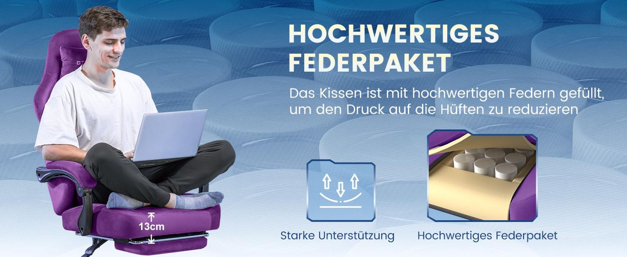 GTPLAYER Gaming Stuhl Ergonomischer Gaming Sessel Schreibtischstuhl Bürostuhl mit Stoffoberfläche Federsitzkissen, Verbindungsarmlehnen, mit Fußstütze