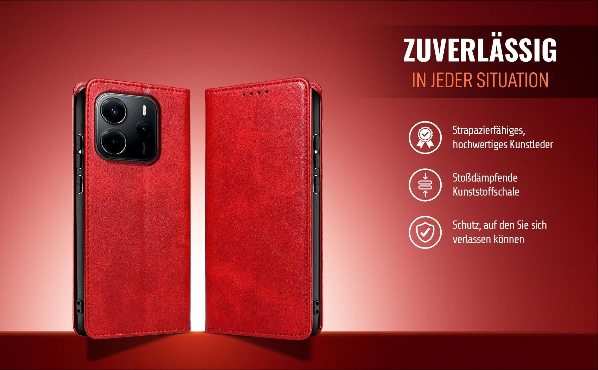 Rote Handyhülle für Xiaomi Redmi Note 14 aus strapazierfähigem Kunstleder