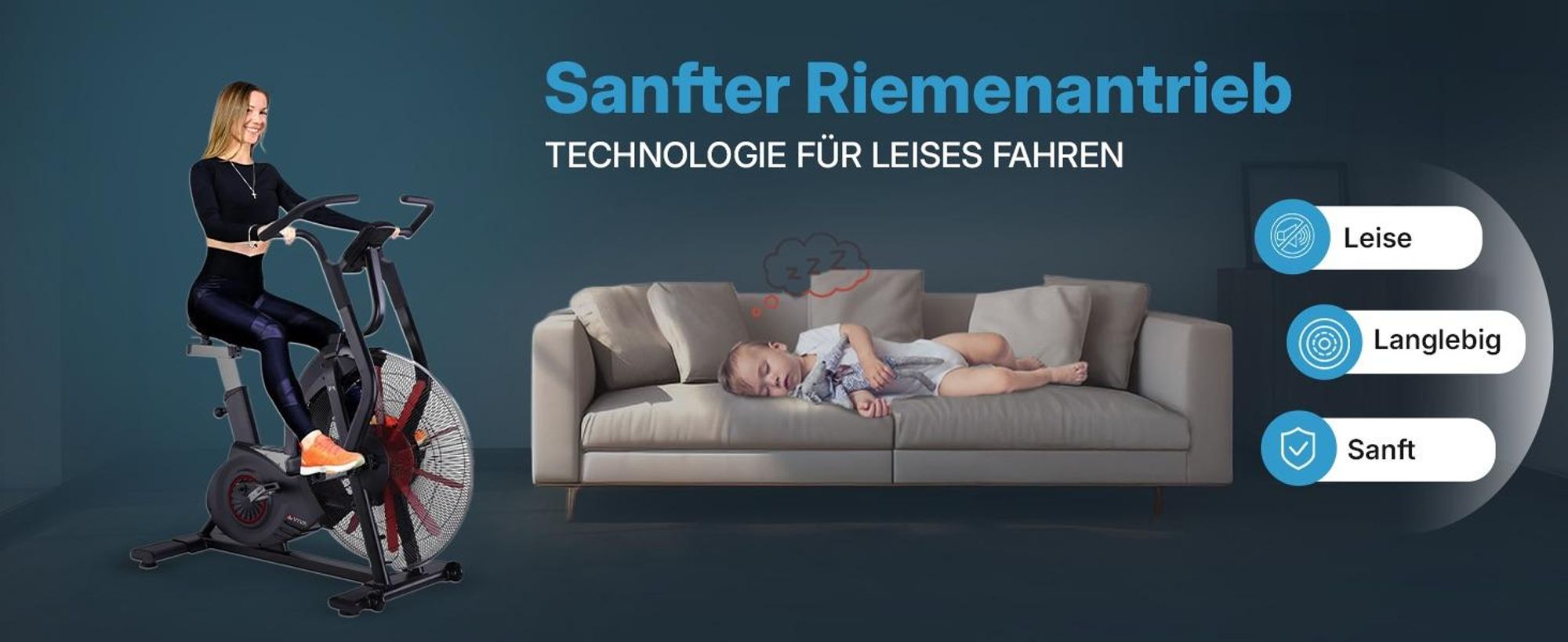 Air Bike AsVIVA F1 Heimtrainer mit Luftwiderstand HIIT Fitnessgerät bis 150kg für Zuhause