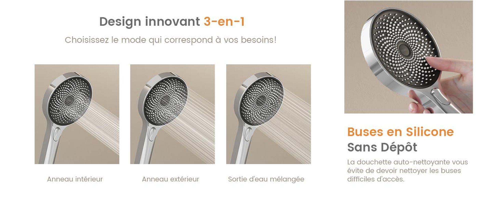 EMKE Système de douche avec thermostat Chrome Débit d'eau réglable 260mm Rond Douche à effet pluie, départ & bec de baignoire F28