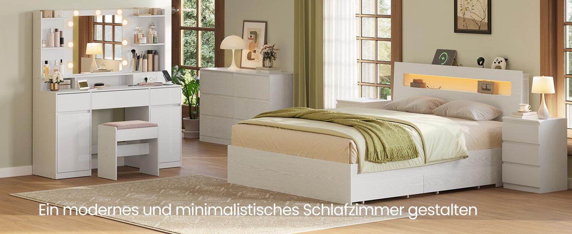 VASAGLE Schminktisch, Steckdosenleiste, 9 dimmbare Glühbirnen, 3 Lichtfarben, verstellbare Ablagen