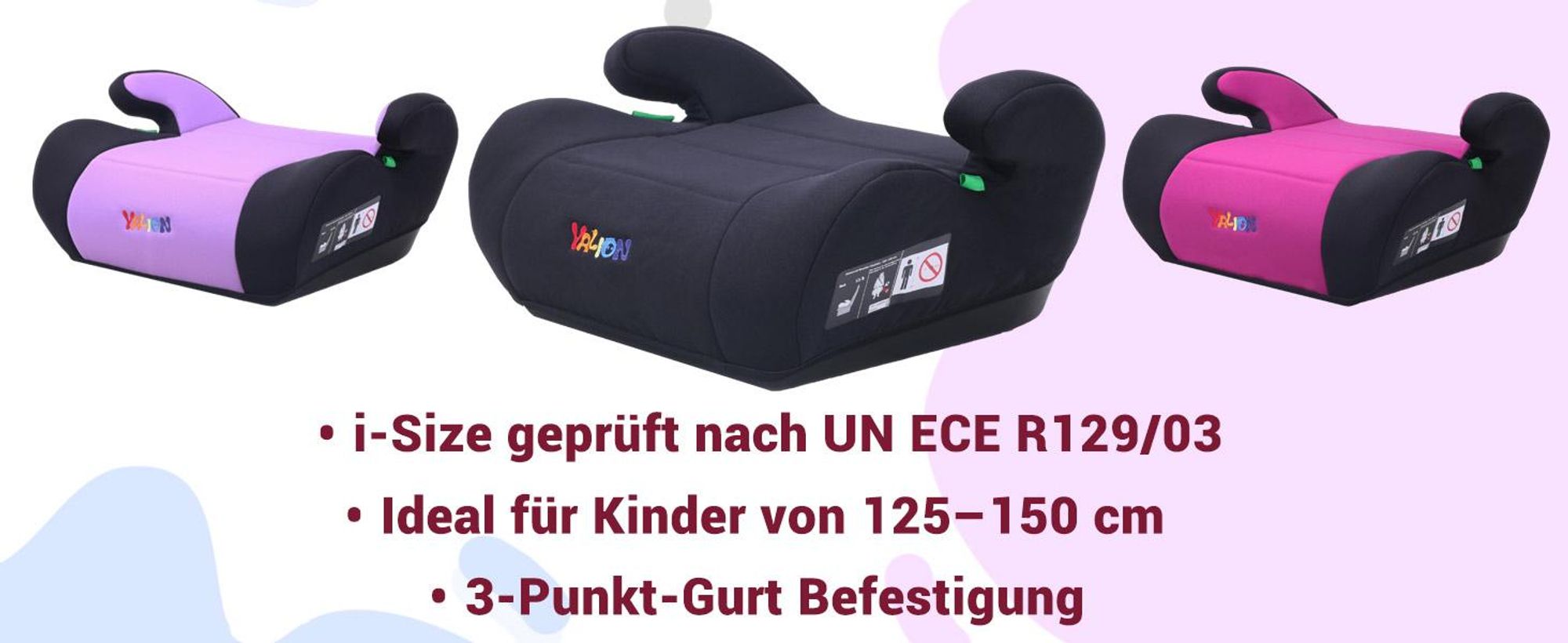 YALION Kindersitzerhöhung Sitzerhöhung Auto Kinder Kinderautositze- Kindersitz Gruppe für Kinder von 125-150CM(ca.6-10Jahren), 3-Punkt-Gurt, ECE R129