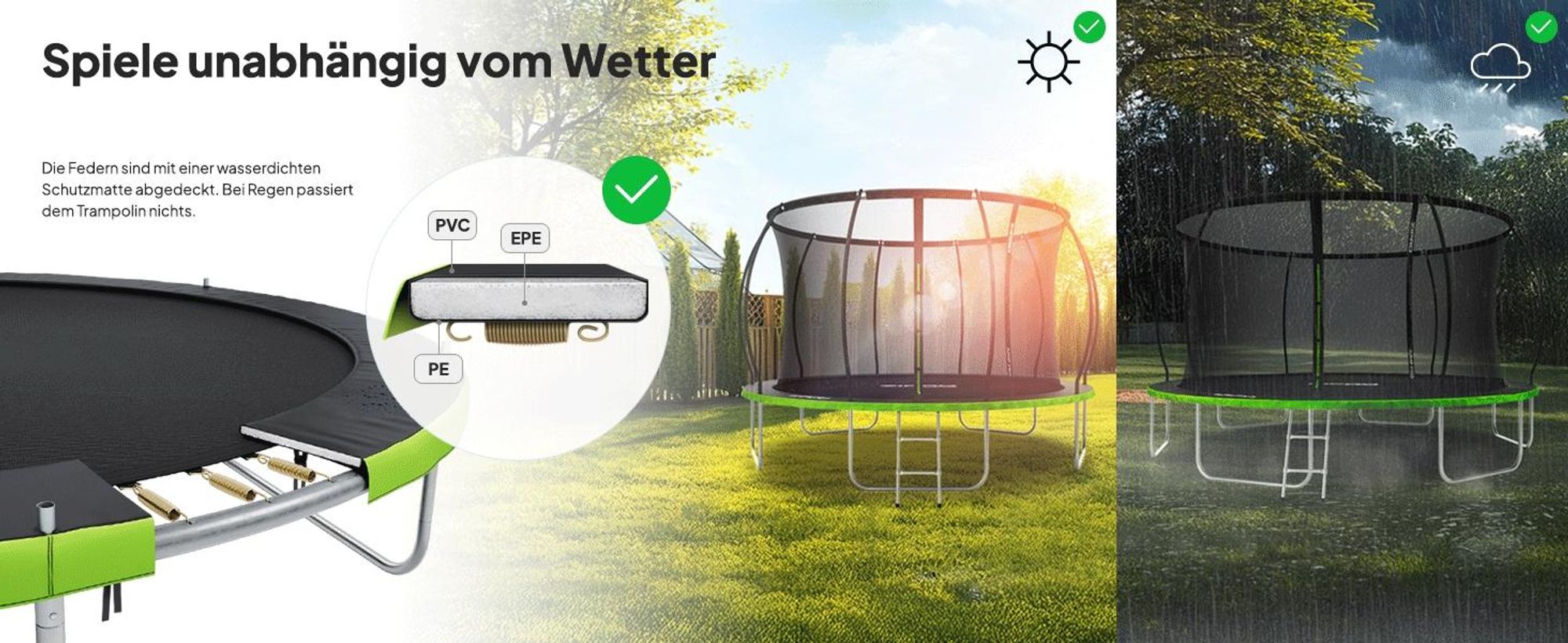 ZIPRO Trampolin Jump Pro Premium | 16FT Ø 496 cm | Gartentrampolin Kindertrampolin Komplett-Set inkl. Netz, Leiter & Randabdeckung, Outdoor, Grün