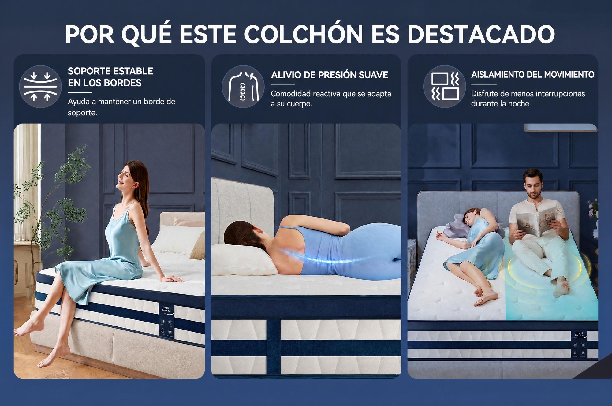 Colchón de 180x200 cm, 26 cm de grosor, con capa superior integrada, colchón de muelles ensacados de 7 zonas, firmeza H3/H4