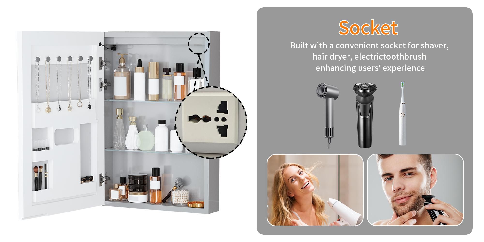 WISFOR Spiegelschrank Bad LED 50x70 cm LED Badezimmerschrank mit Bluetooth Steckdose Antibeschlag 3 Lichtfarben Touch