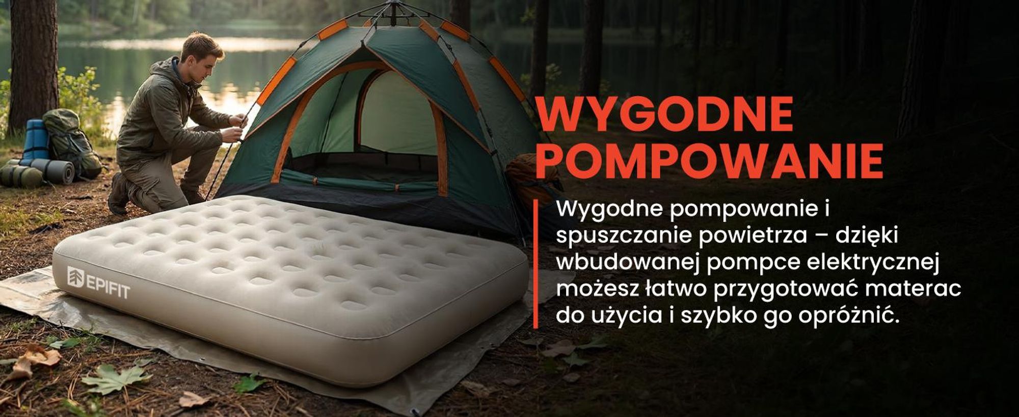 Dwuosobowy materac dmuchany z wbudowaną pompką do 300 kg