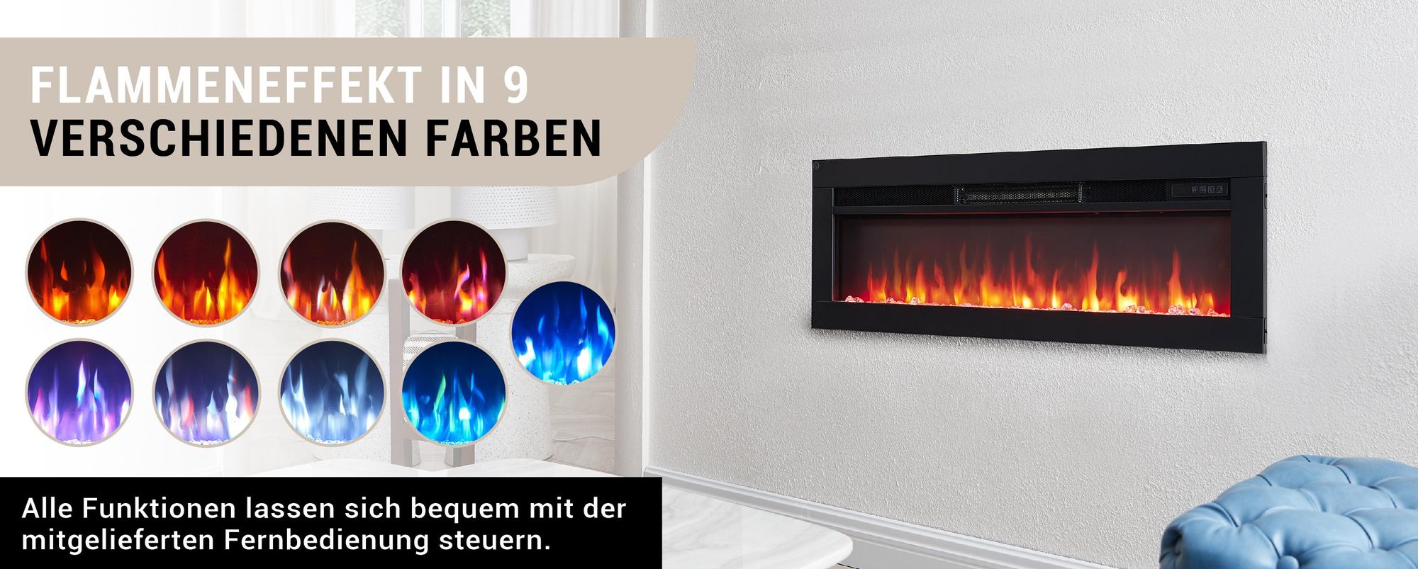 BALDERIA Agnes 36 - Stand-, Wand- oder Einbaukamin - Schwarz