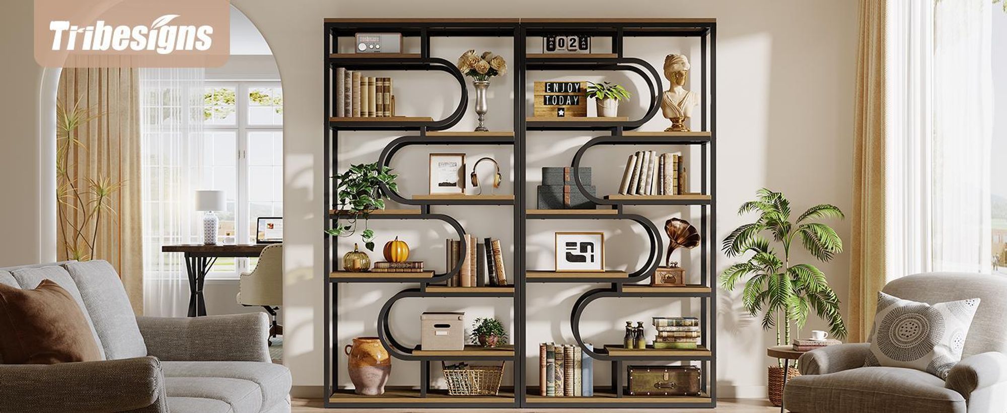 Tribesigns 5-stöckiges Industrie-Bücherregal, 177 cm hohes Etagere-Bücherregal mit robustem Metallrahmen, freistehendes Regal, Home Office, Wohnzimmer