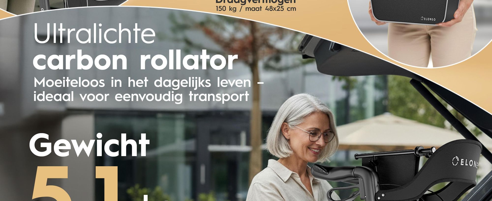 ELONEO Carbon rolstoel, inklapbaar en lichtgewicht, met zitplaats, lichtgewicht reiskruk, ultralicht, grijs - maat M