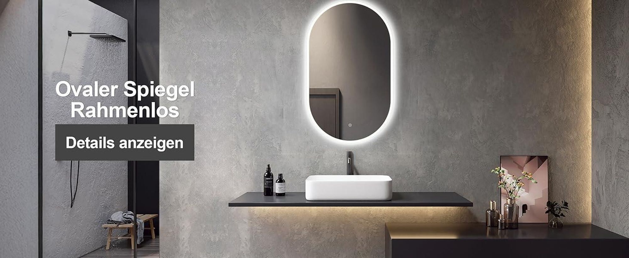 ApeJoy runder LED Badspiegel 60cm mit Beleuchtung und Antibeschlag, Badezimmerspiegel, LED Wandspiegel mit Touch-Schalter Memory Warmweiß/Kaltweiß