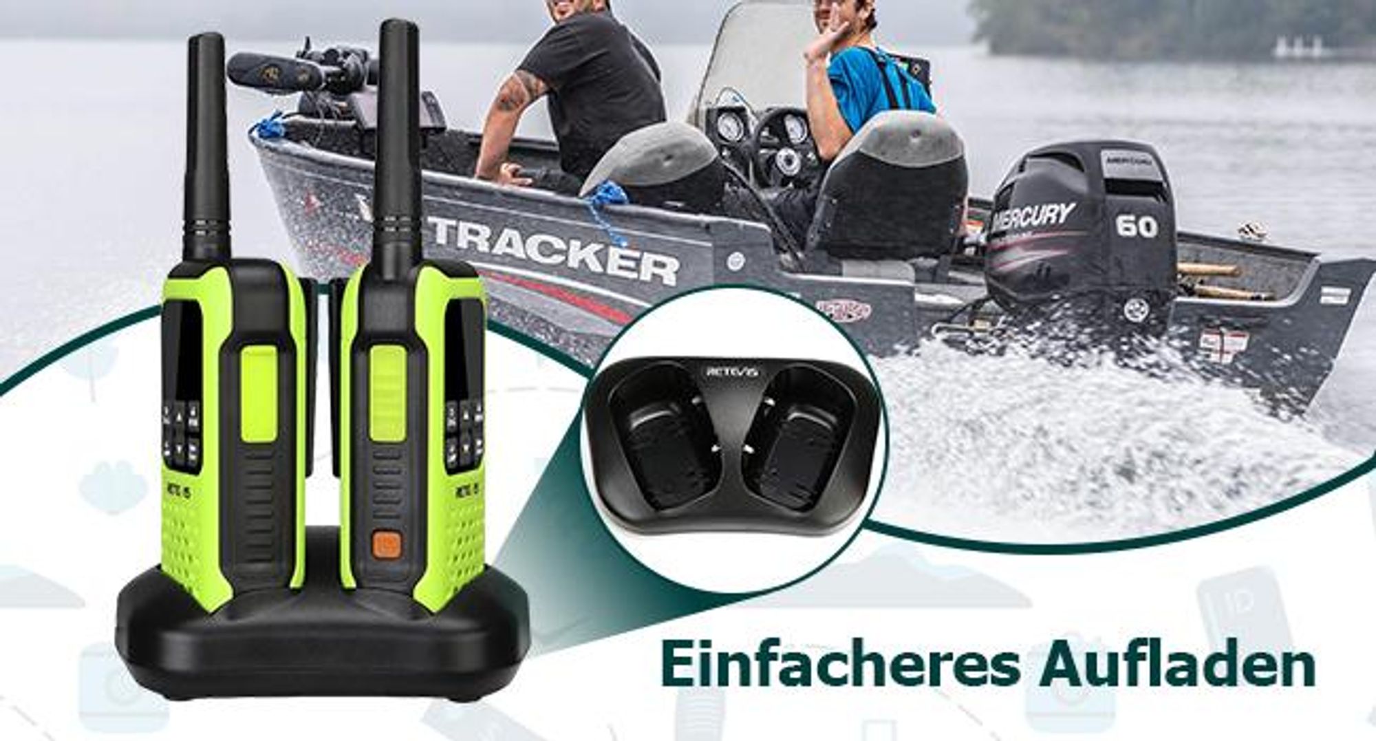 Retevis RT649P Walkie Talkie, IP67 Wasserdicht, 1200 mAh Aufladbar PMR Funkgerät, SOS-Alarm Walkie Talkie 4er Set zum Kajakfahren, Surfen, Angeln