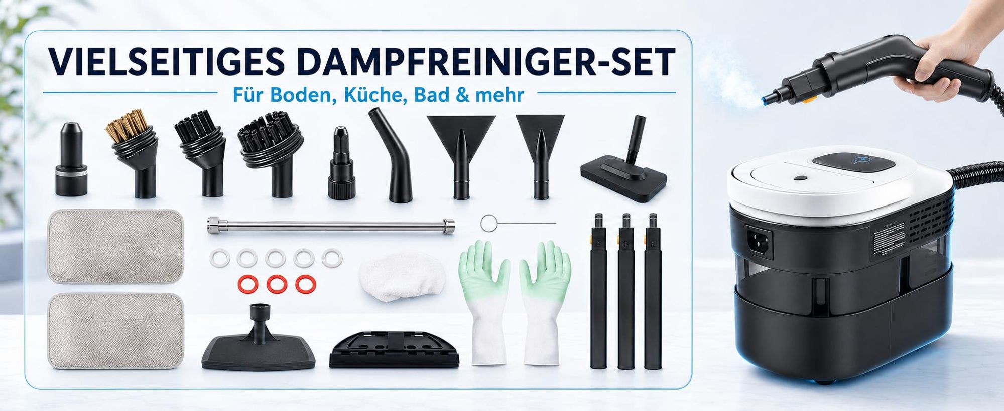 2500W Hand Dampfreiniger für alles mit 15 Zubehör, 4.5bar Dampfdruck 1,6L Tank,Mehrzweck-Dampfgarer, Tragbarer Steam Cleaner für Fenster, Küche, Boden