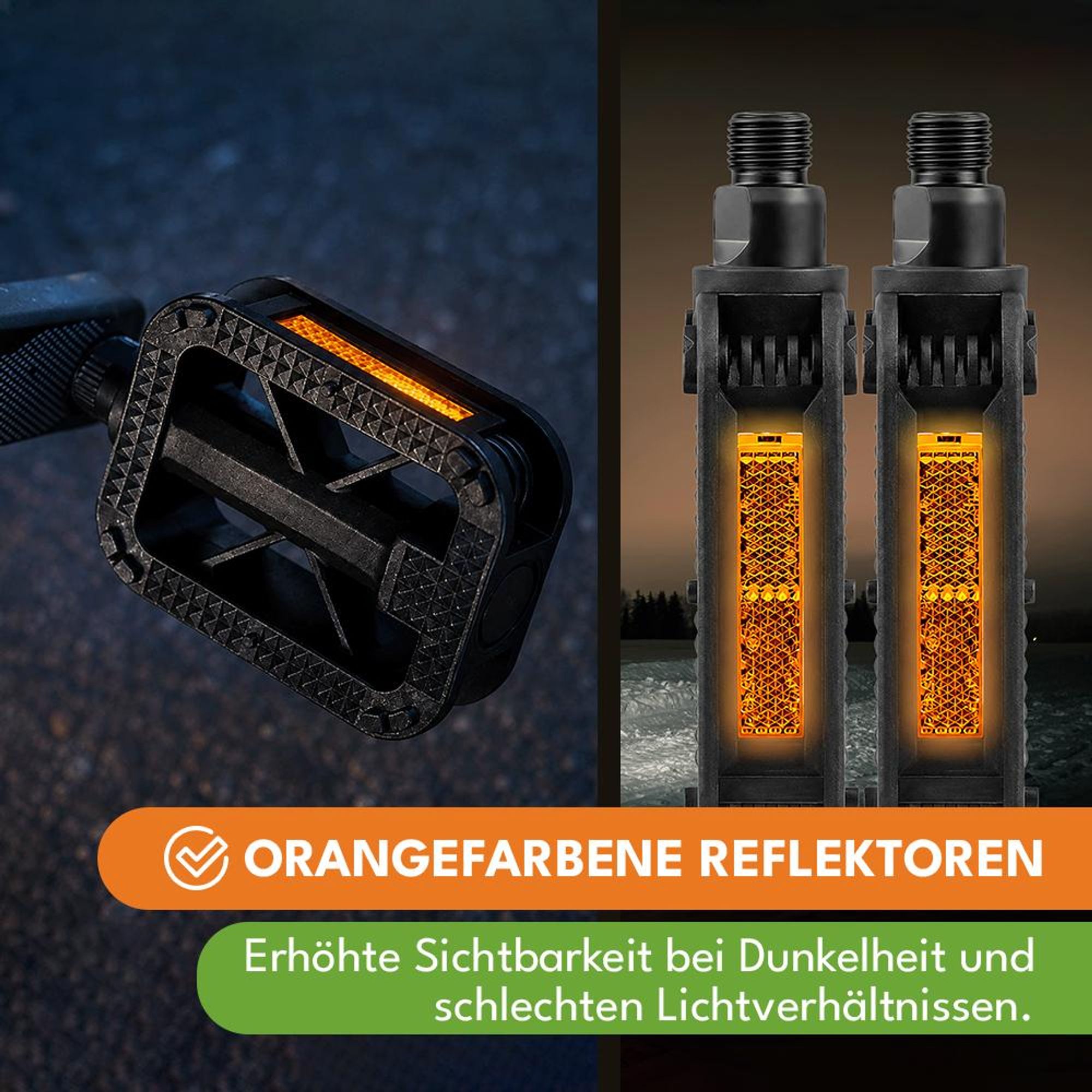 KRUMAD Fahrradpedale MTB, Flat Pedale Fahrrad rutschfest mit Reflektoren, 2er Set, Bike Pedale für MTB, Gravel & Citybike