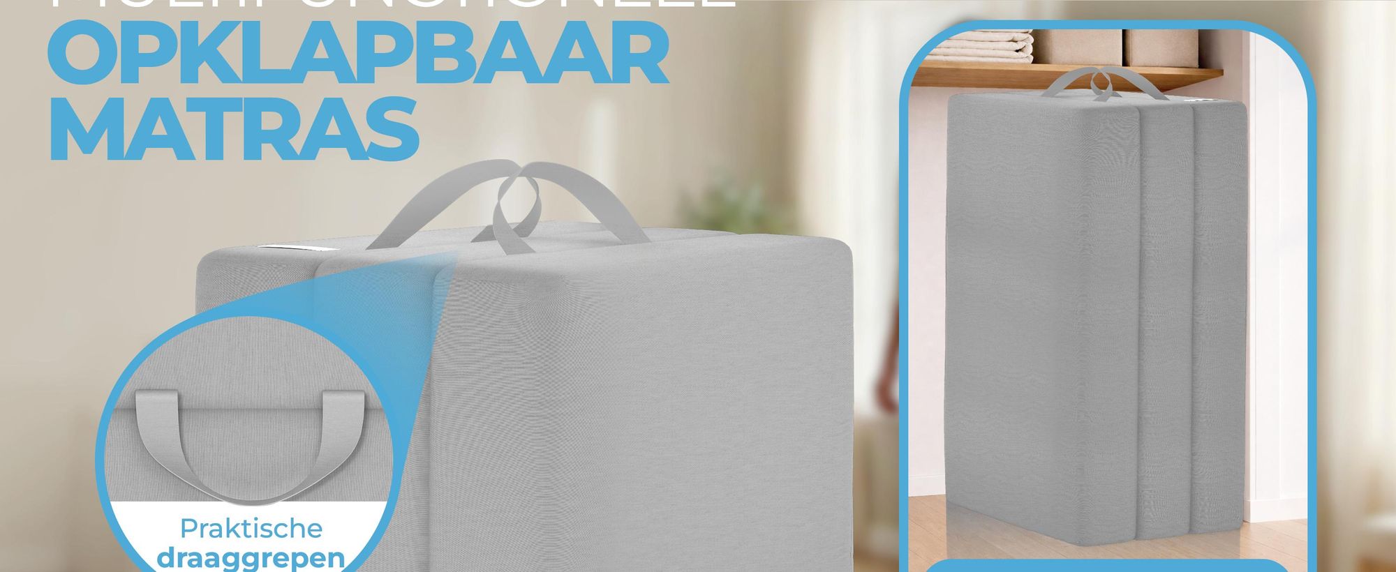 ELONEO Opklapbare matras, gastenmatras, 3-delige opvouwbare matras, extra dik schuim (15 cm), geschikt voor mensen met rugproblemen, opklapbaar, opvouwbare matras (grijs)