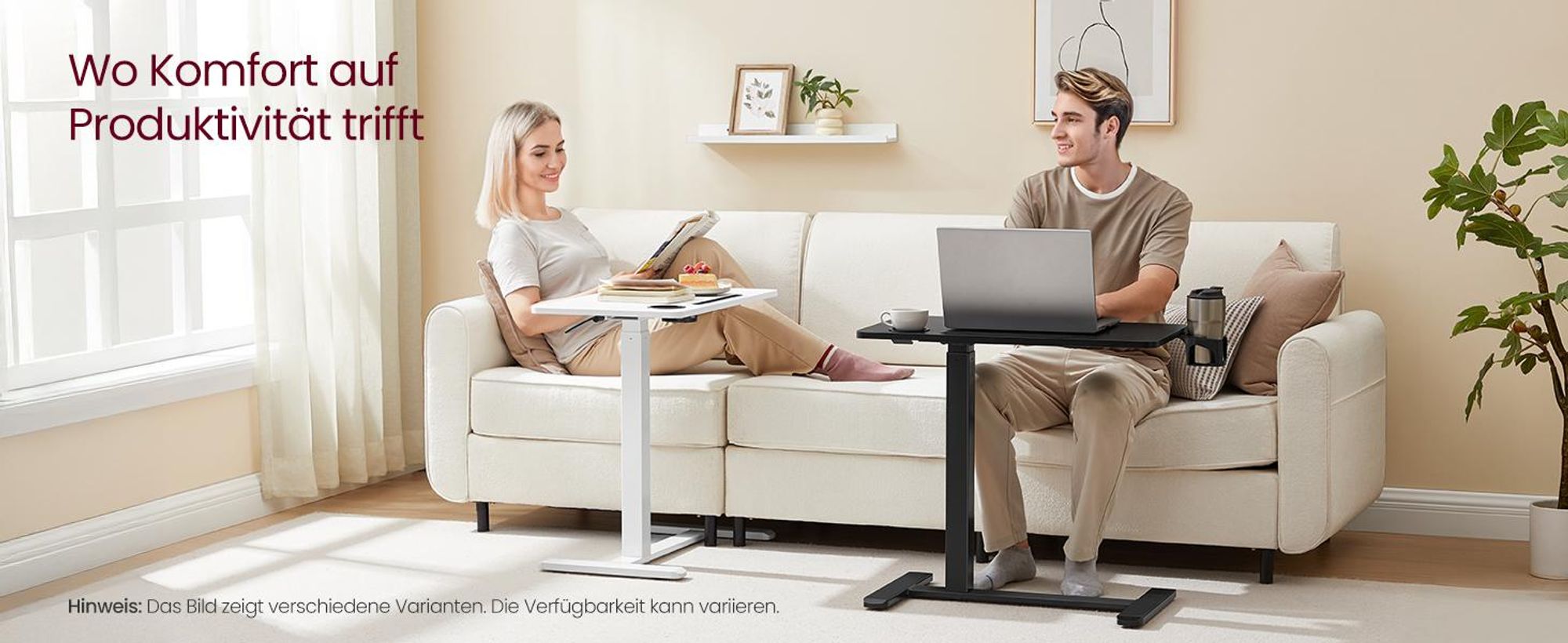 VASAGLE Beistelltisch mit Rollen, mobiler Stehtisch, verstellbare Höhe, 2 Getränkehalter, Schlitz