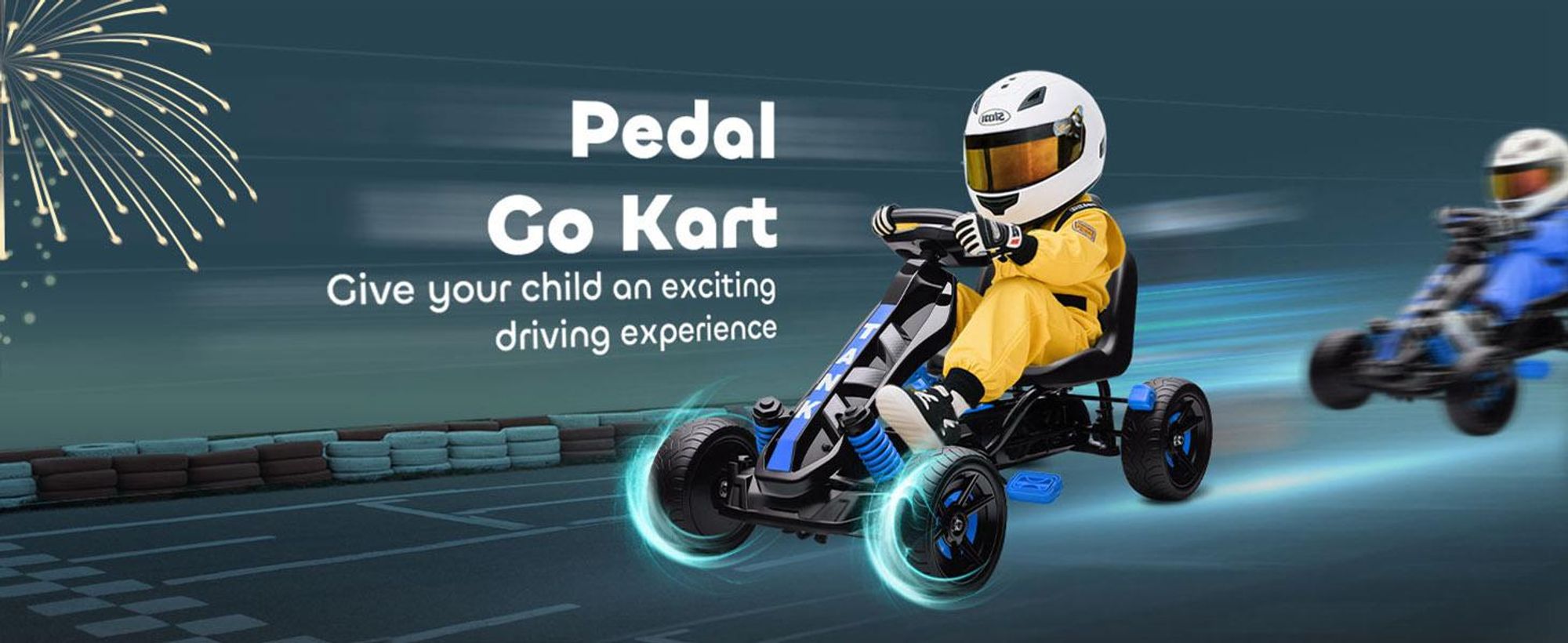 Gokart na pedały AIYAPLAY z hamulcem ręcznym, automatycznym sprzęgłem, biegami do przodu i do tyłu, pojazd na pedały z antypoślizgowymi kołami EVA, pojazd dziecięcy, gokart na pedały dla dzieci w wieku 3-6 lat, niebieski