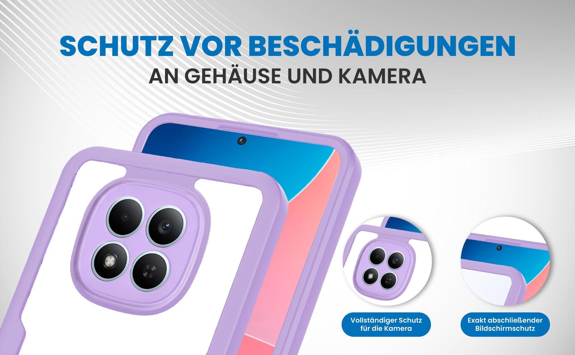 Violette 360 Grad Handyhülle für Xiaomi Redmi Note 15 Pro Front und Backcover