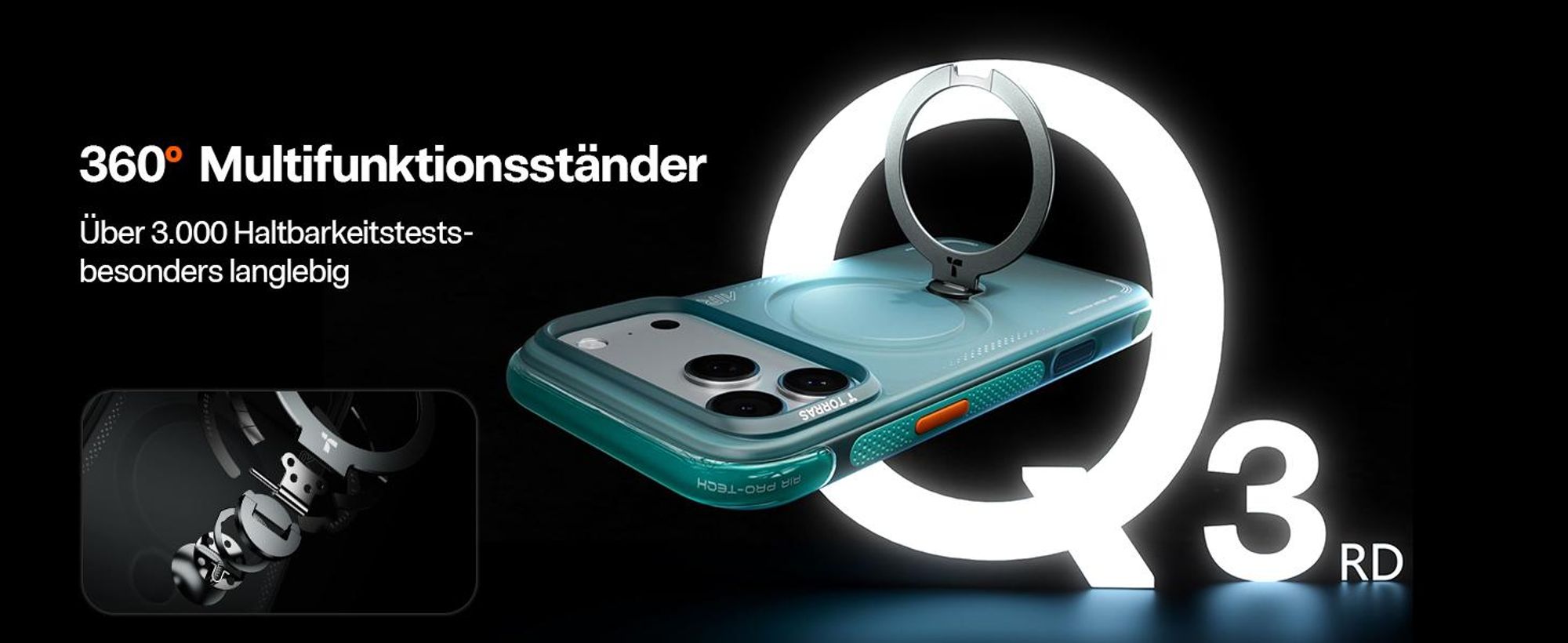TORRAS Ostand Q3 Air für iPhone 17 Pro Hülle mit echtem Airbags Doppelter Schutz (360° Magnetischer Robust Ständer) Matt Handyhülle Blau