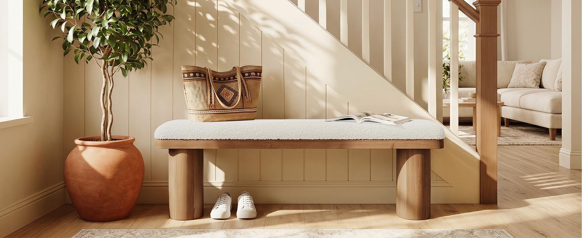 120 cm Polsterbank, moderne, massive Eingangsbank, Holz-Ottomane für Esszimmer, Schlafzimmer, Wohnzimmer (abnehmbares Kissen)