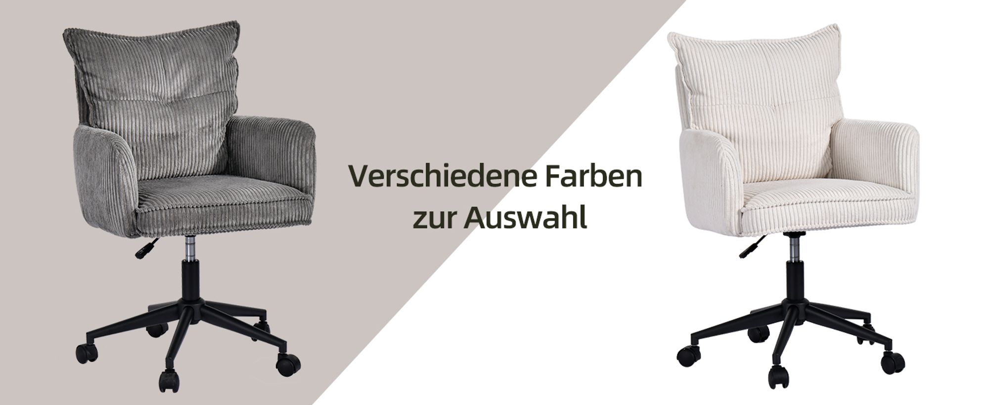 Duhome Bürostuhl 360° Drehbar Schreibtischstuhl aus Kordsamt Drehstuhl Schminktisch Stuhl Höhenverstellbar Computerstuhl, Weiß