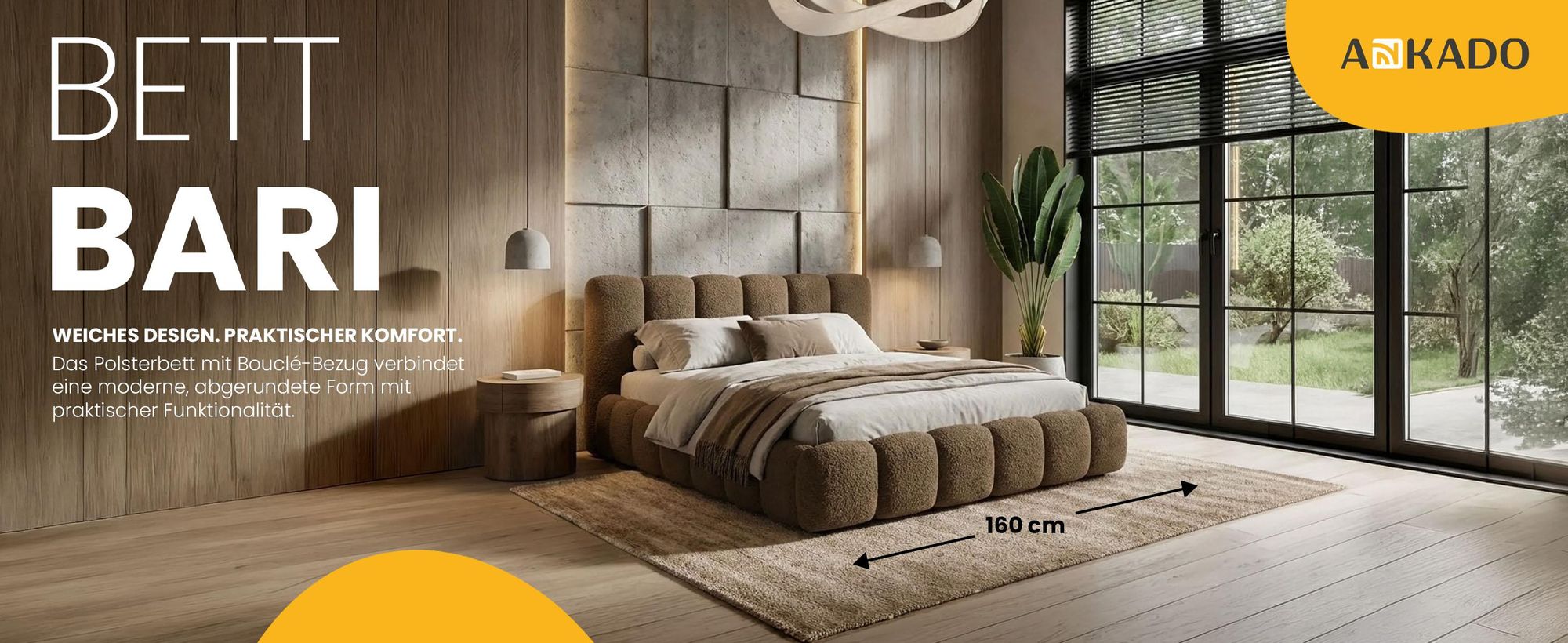Polsterbett 160x200 cm - Bouclé Stoff - Braun - mit Bettkasten und Stauraum - Quelle 22