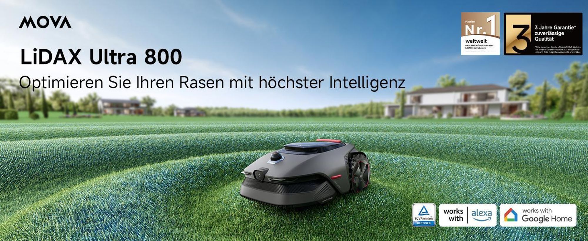 MOVA LiDAX Ultra 800 Mähroboter inkl. Sonnendach – 3D-LiDAR & AI Vision, 500–800㎡, Präzise Navigation