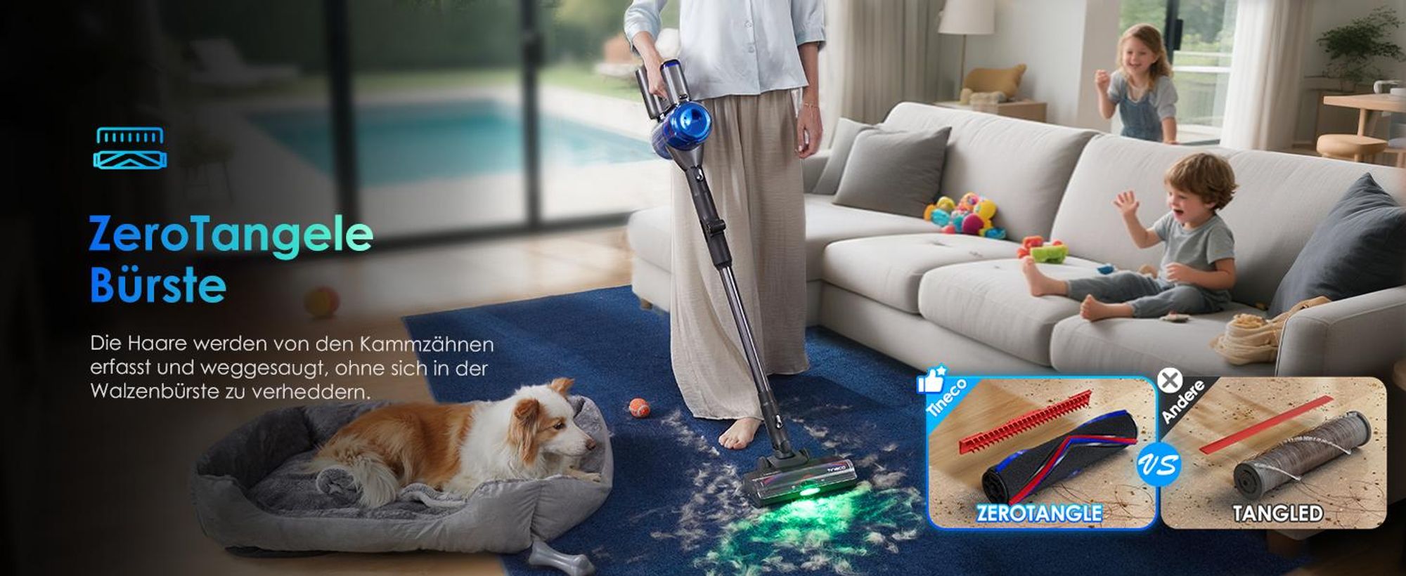 Tineco PURE ONE S70 Akku Staubsauger, 200 AW, LED, 3DSense Pro Reinigungssystem, 95 Min. 6-stufiges Filter, ZeroTangle-Bürste, Handstaubsauger
