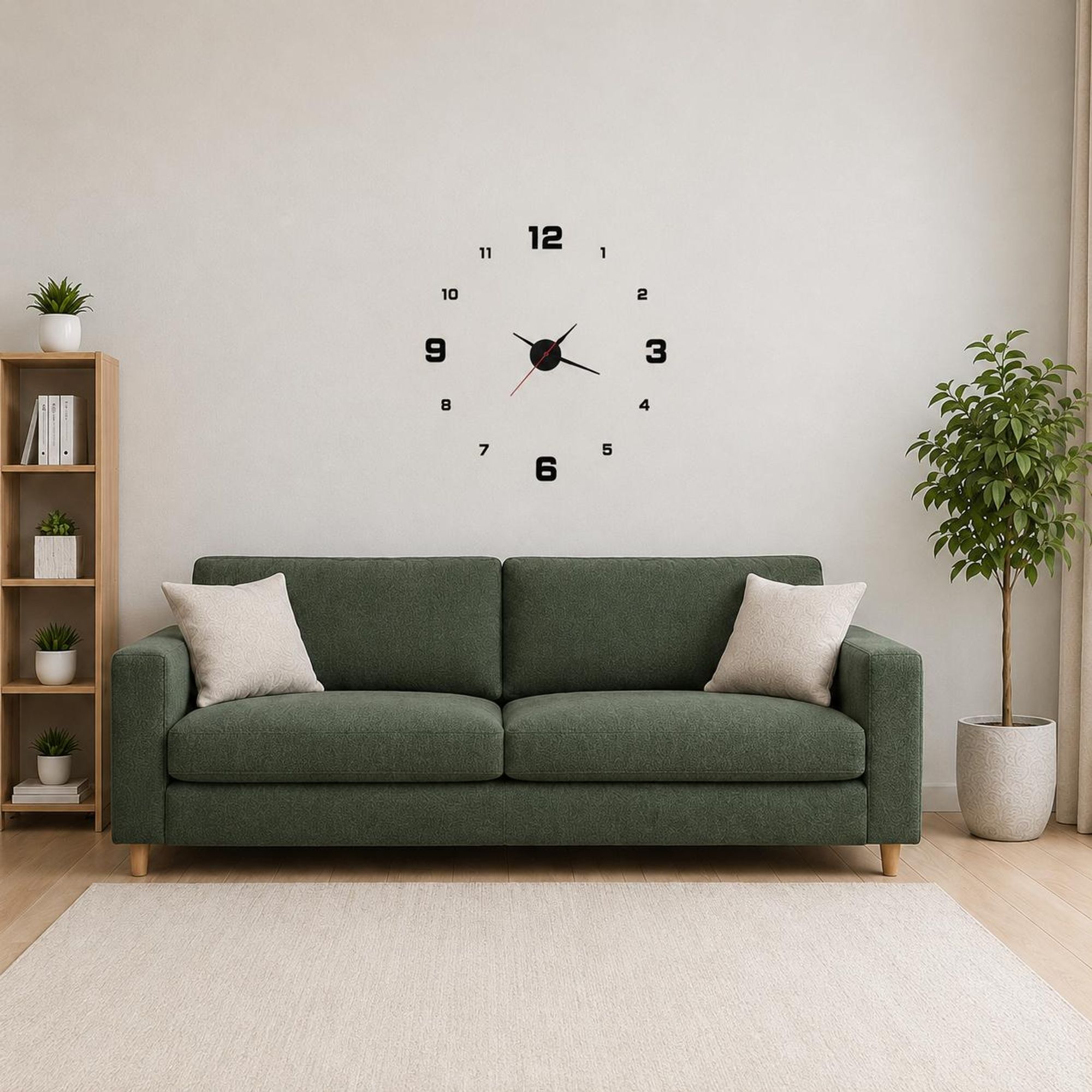 Wanduhr groß XXL 3D selbstklebend schwarz modern DIY 40-70 cm | 4 große Ziffern | Analog arabische Ziffern | Sticker Wohnzimmer Büro Selbstmontage