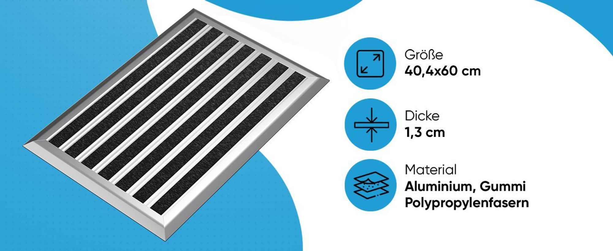 Fußmatte Außen Schmutzfangmatte für Draußen - 40 x 60 cm silbernem Aluminiumrand Wetterfester Fußabstreifer Outdoor Fußmatte