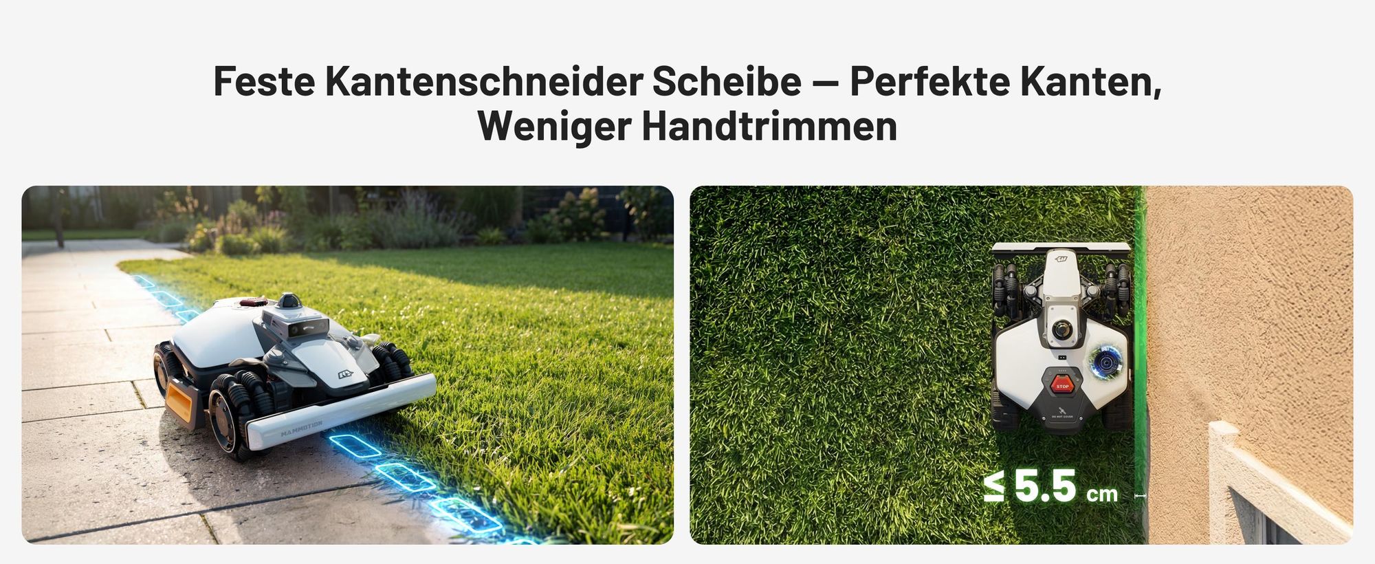 Mähroboter Mammotion LUBA Mini 2 AWD 1500, ohne Kabel, bis zu 1500m², Randmähen, DropMow, Allradantrieb, 80% Steigung, Auto-Kartierung, 4G Moudel, APP