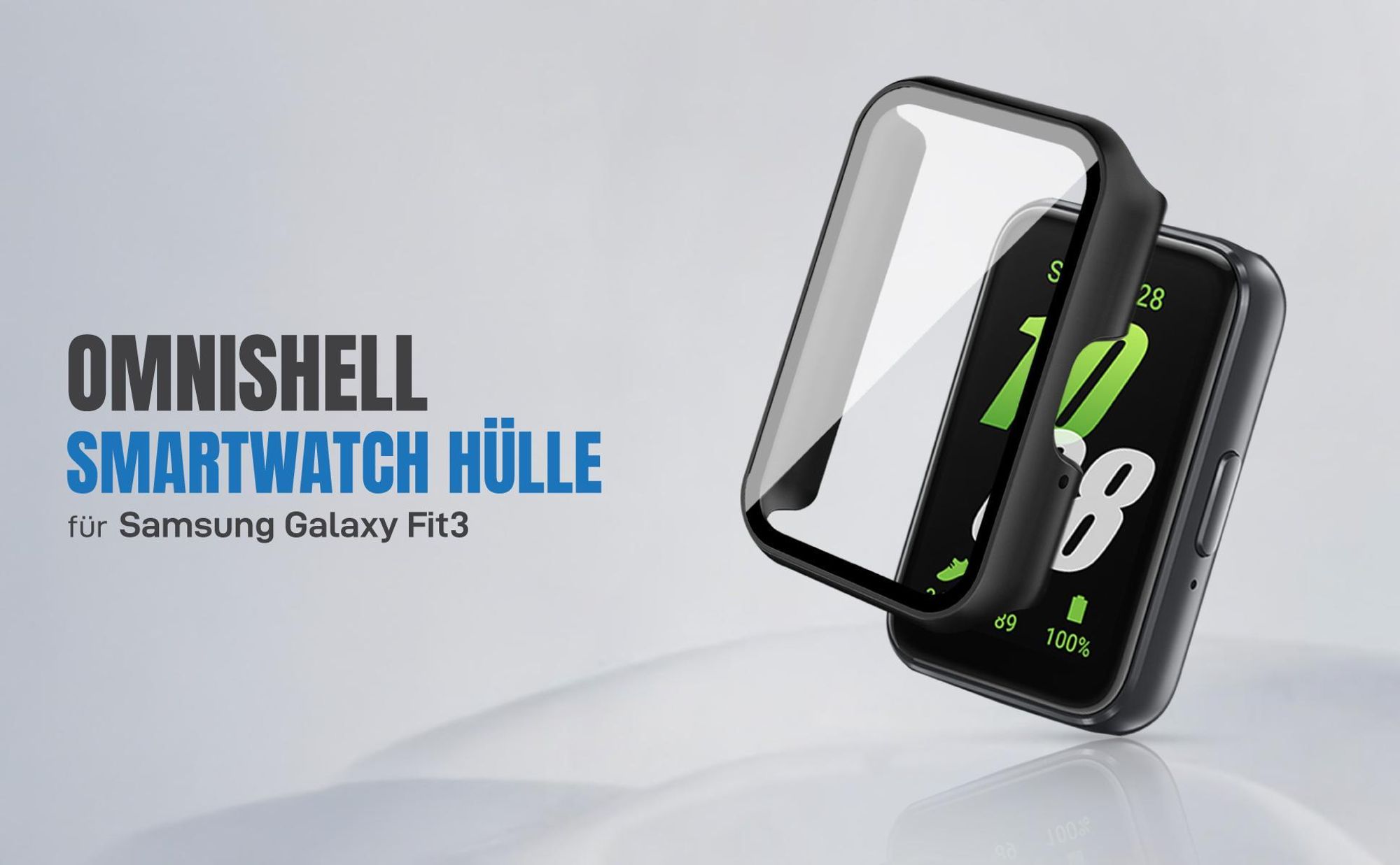 Schwarze 360 Grad Hülle für Samsung Galaxy Fit3 mit Displayschutz