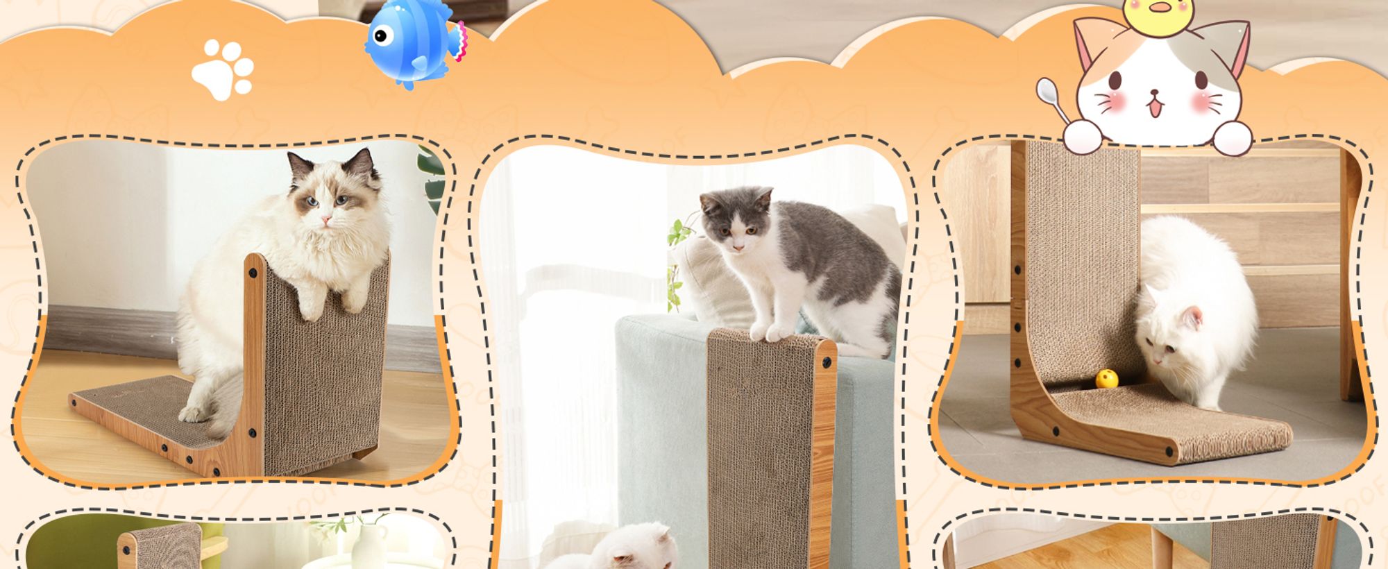 Nobleza - Kratzbrett Katze, 60 cm Hohe L Förmige Kratzpappe für Katzen, Hochdichtes Verschleißfestes Kratzmöbel mit Katzenspielzeug
