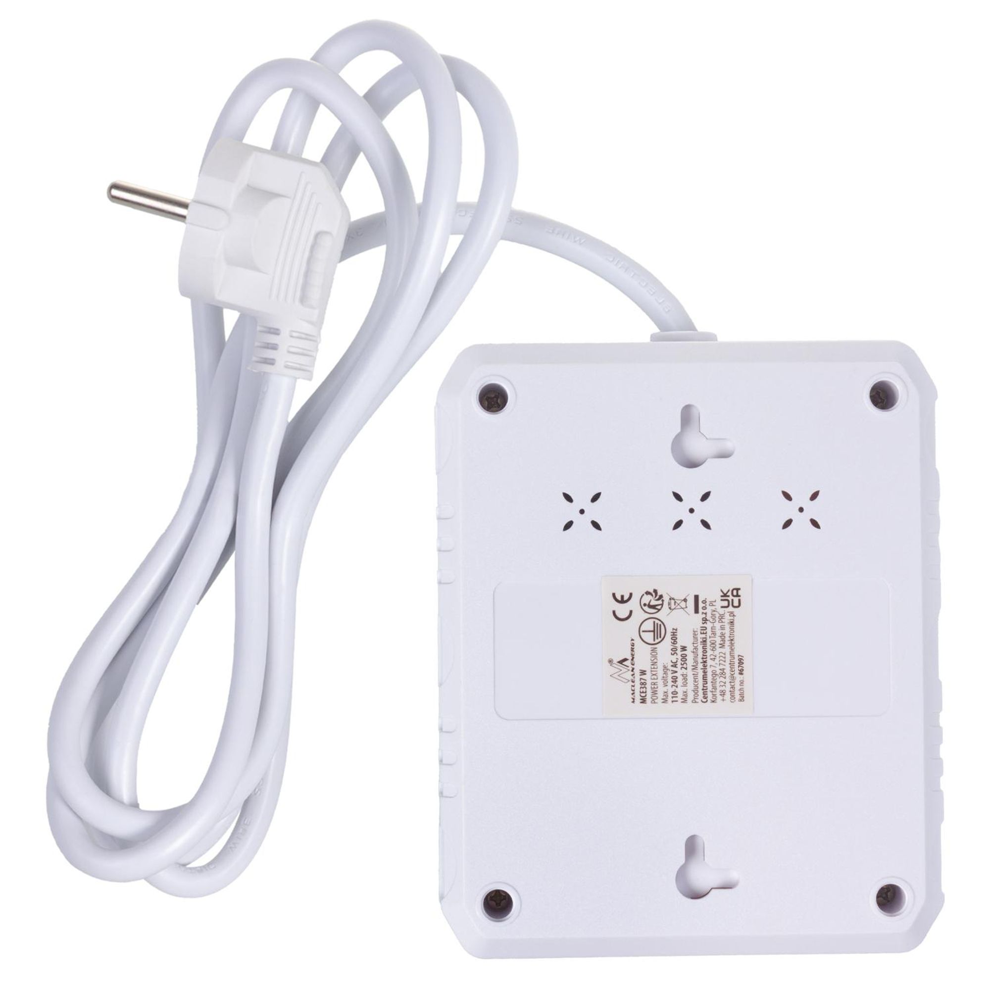Maclean Steckdosenleiste Verlängerungskabel 2 Steckdosen + 3xUSB 110-240V AC 50/60Hz 2,1A max 2500W 1,5m weiß MCE387 W