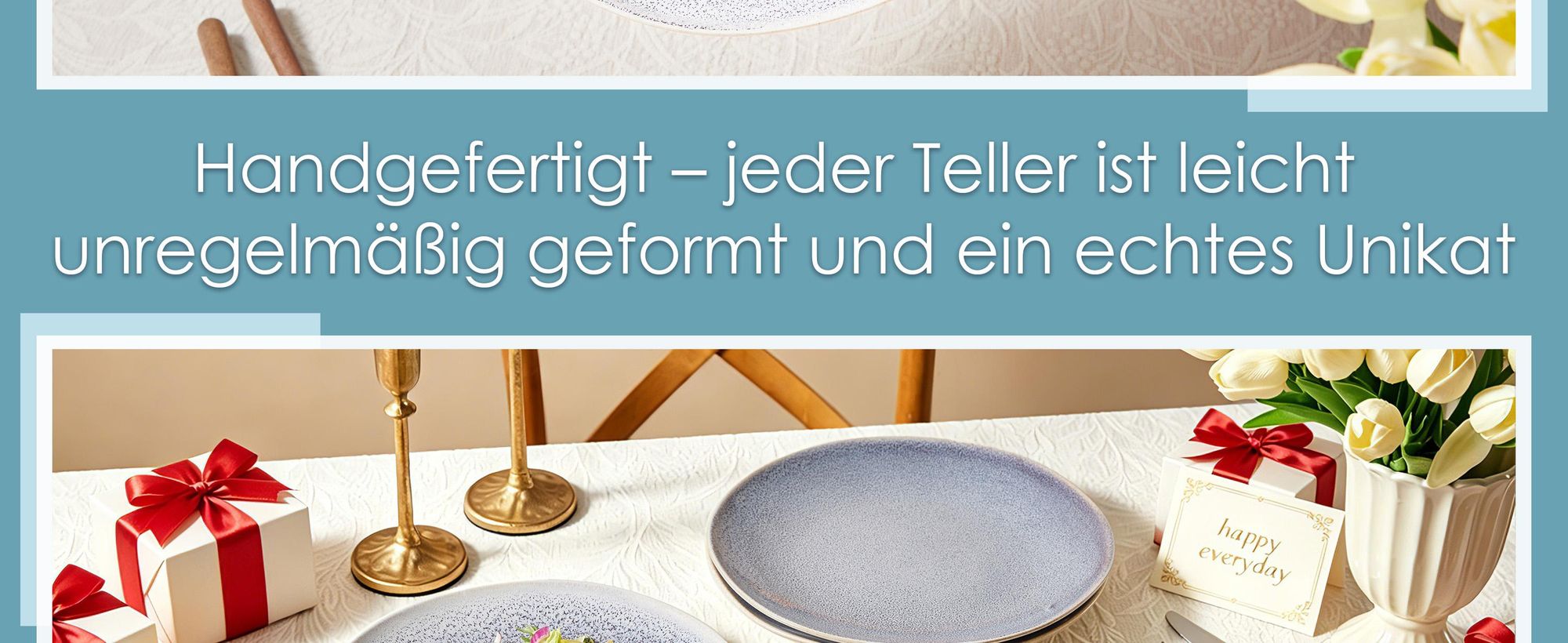 Teller Set 4-teiliges Keramik Ø27,7cm – Essteller, Pasta- & Dessertteller für 4 Personen – Reactive Glaze Oberfläche, mikrowellen- & spülmaschinenfest