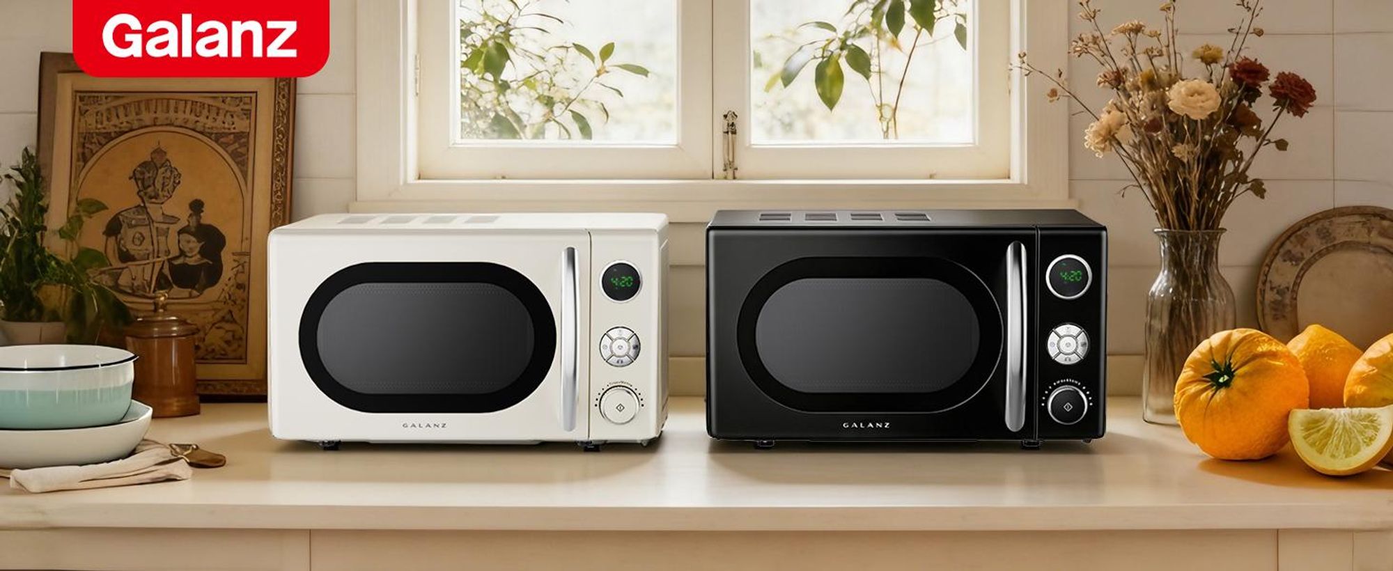 Galanz Mikrowelle 20L 700W Retro 6 Leistungsstufen Auftaufunktion schwarz