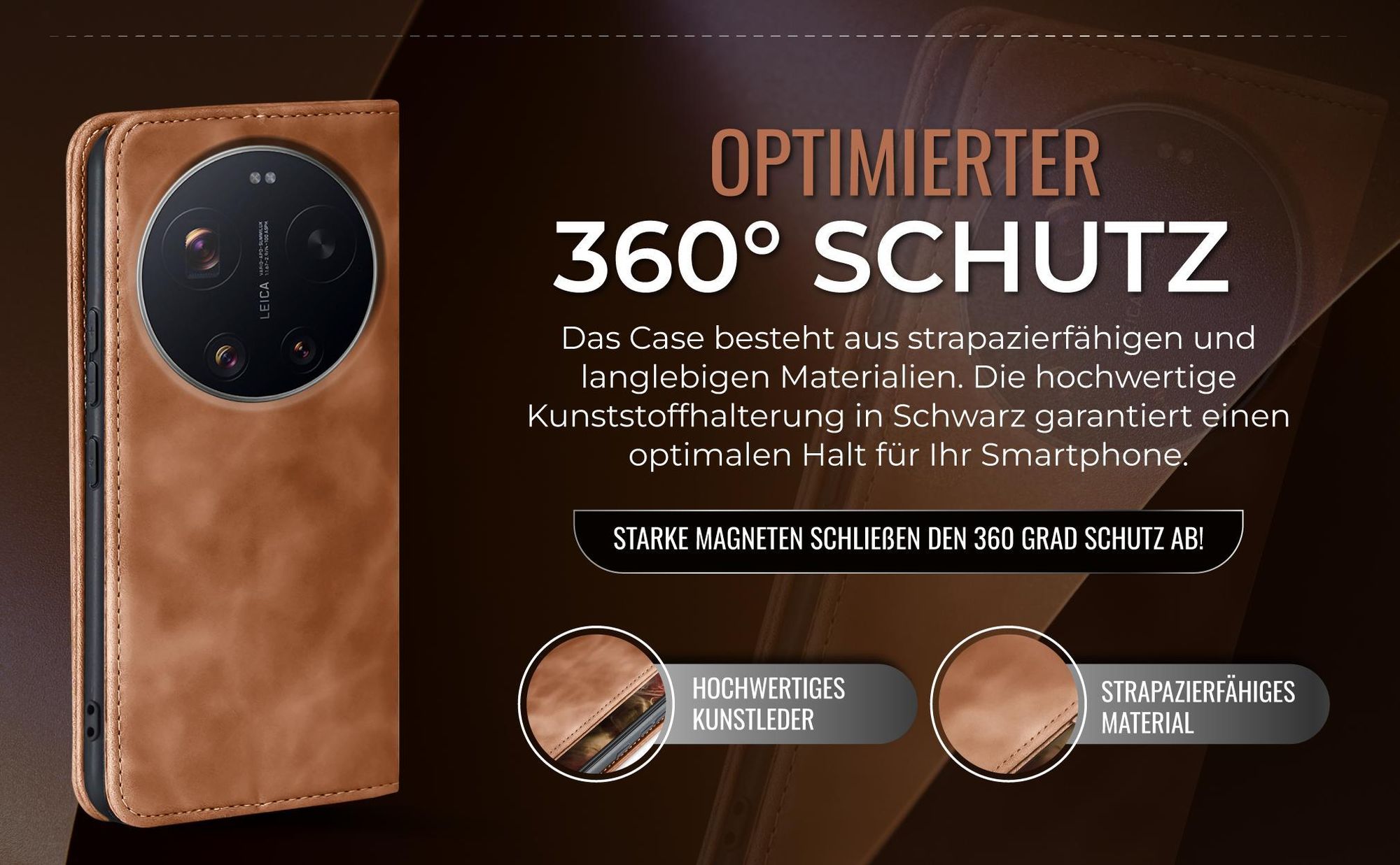 Hellbraune Handyhülle für Xiaomi 17 Ultra mit 360 Grad Schutz