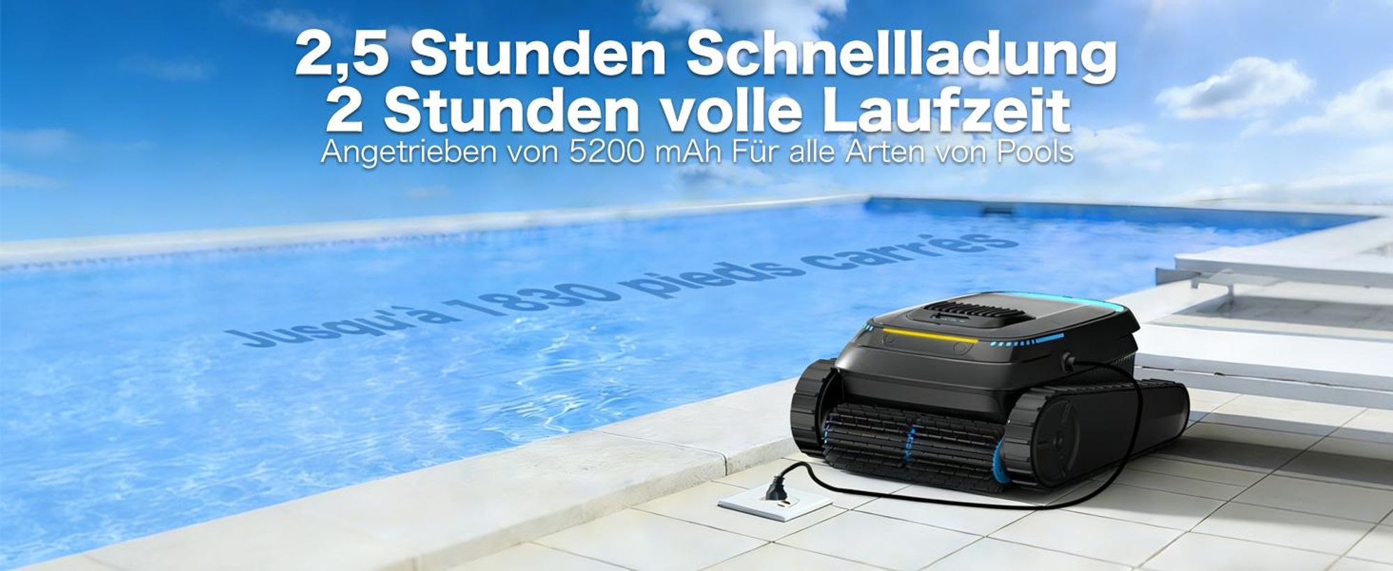 AIRROBO CP20 Poolroboter Kabellos Poolsauger Autoparken und Wandklettern, 3 Motoren 120 Min, für Boden/ Wand/Wasserlinie