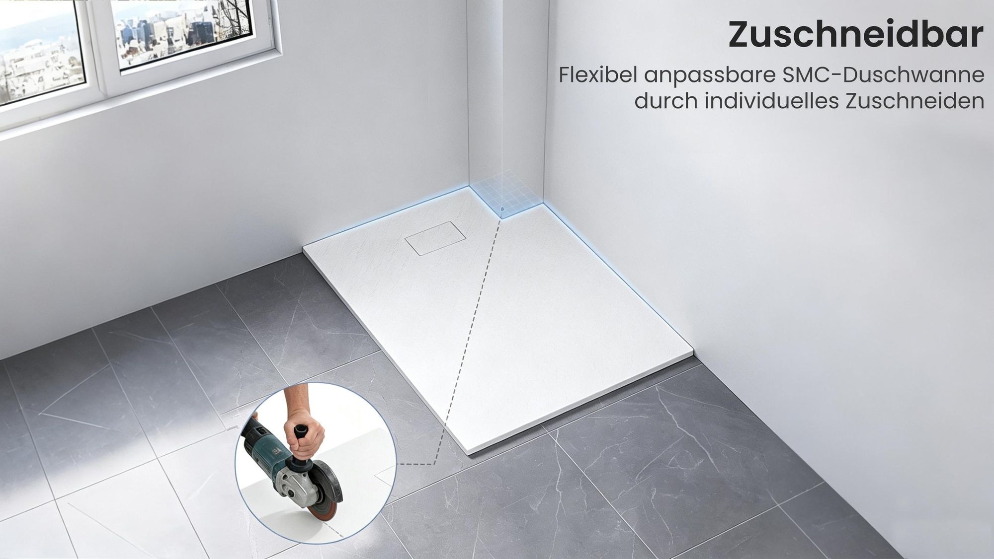 100 x 80 cm Duschwanne Duschwannen-Set SMC Duschtasse Weiß mit Ablaufgarnitur Rechteck Brausewanne