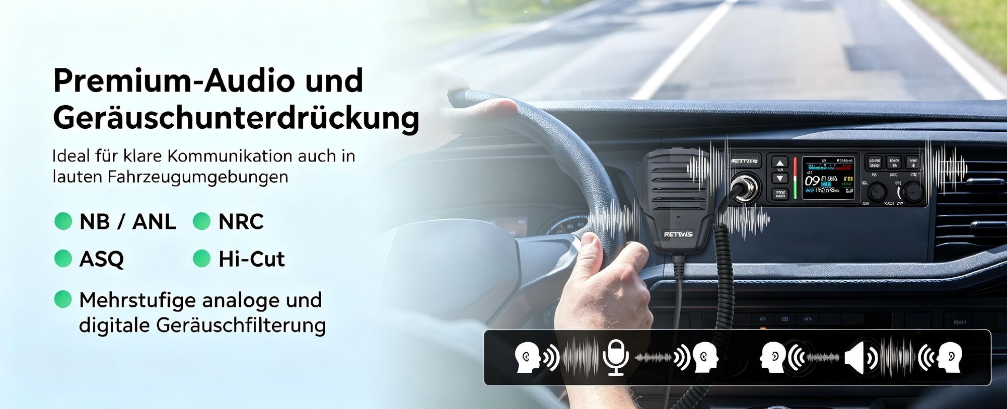 Retevis MB63B CB Funkgerät mit Antenne, AM/FM CB-Funkgeräte, LCD-Farbdisplay, NRC Rauschunterdrückung, CTCSS/DCS, VOX, 80 Kanäle, EMG CH9/19