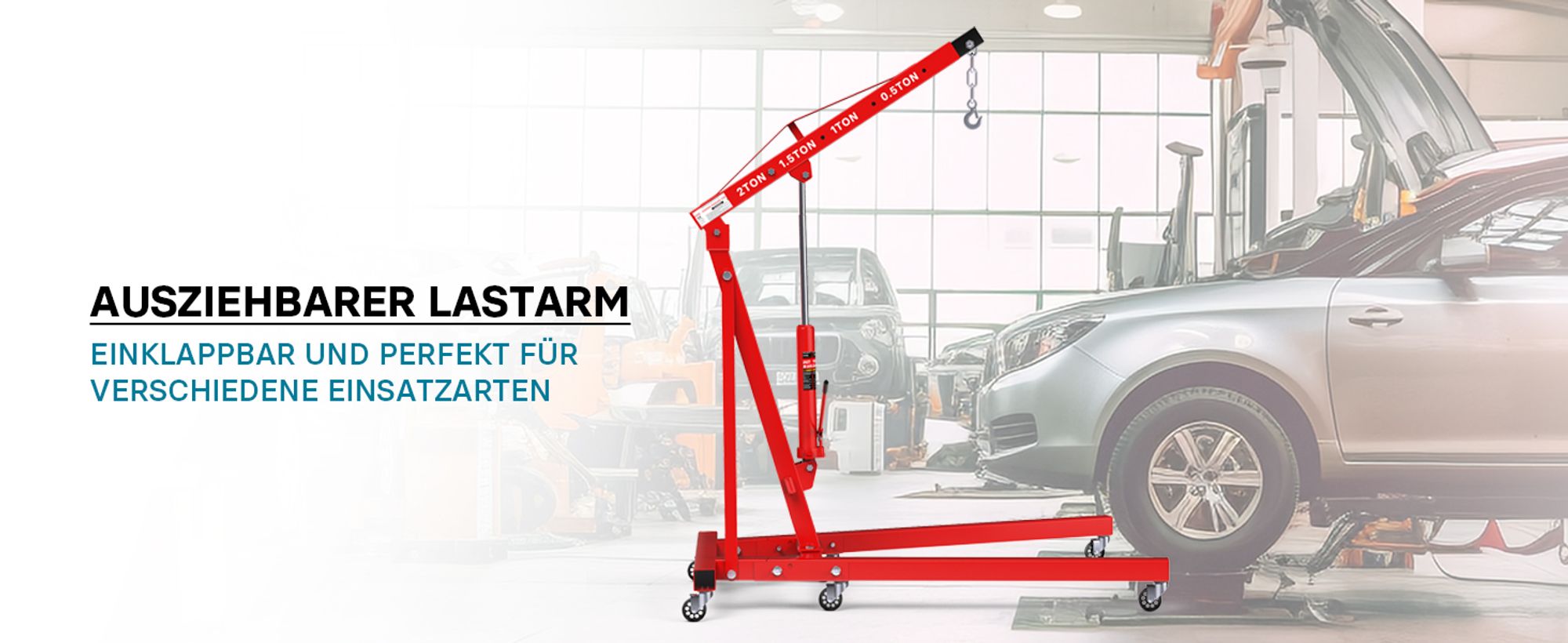 Motorheber Werkstattkran Getriebeheber Hebekran Ladekran klappbar Doppelpumpe 2000 kg Motorkran Schwerlastkran