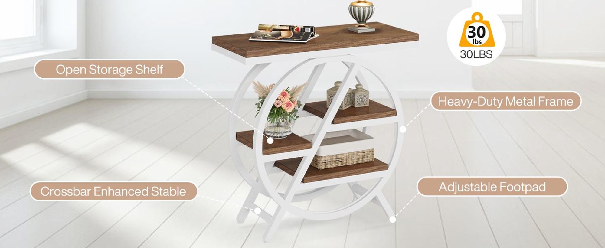 Schmaler Beistelltisch mit 4 Ablageflächen, großer Stauraum, couchtisch, Sofatisch, moderner Nachttisch für Wohnzimmer, Homeoffice, Schlafzimmer