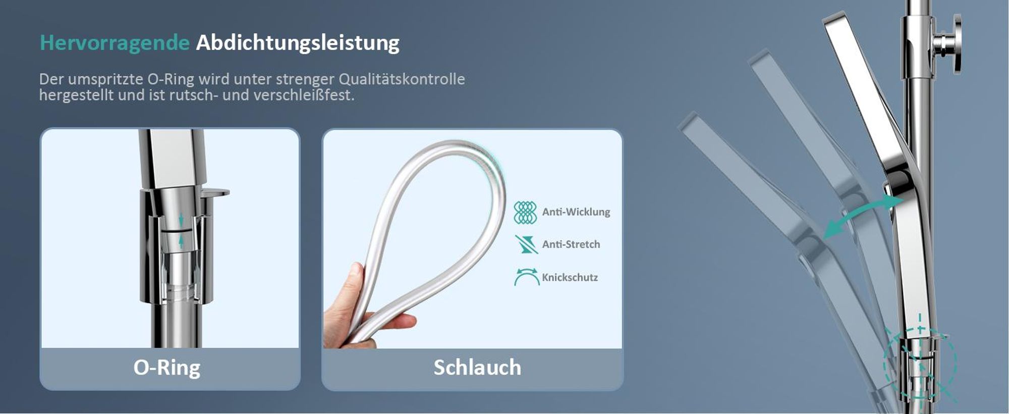 EMKE Duschsystem mit Thermostat Edelstahl Duschset mit 3 Funktion Handbrause, Regendusch, Duschpaneel, Bad- & Duscharmaturen, KTW, Chrom - F08