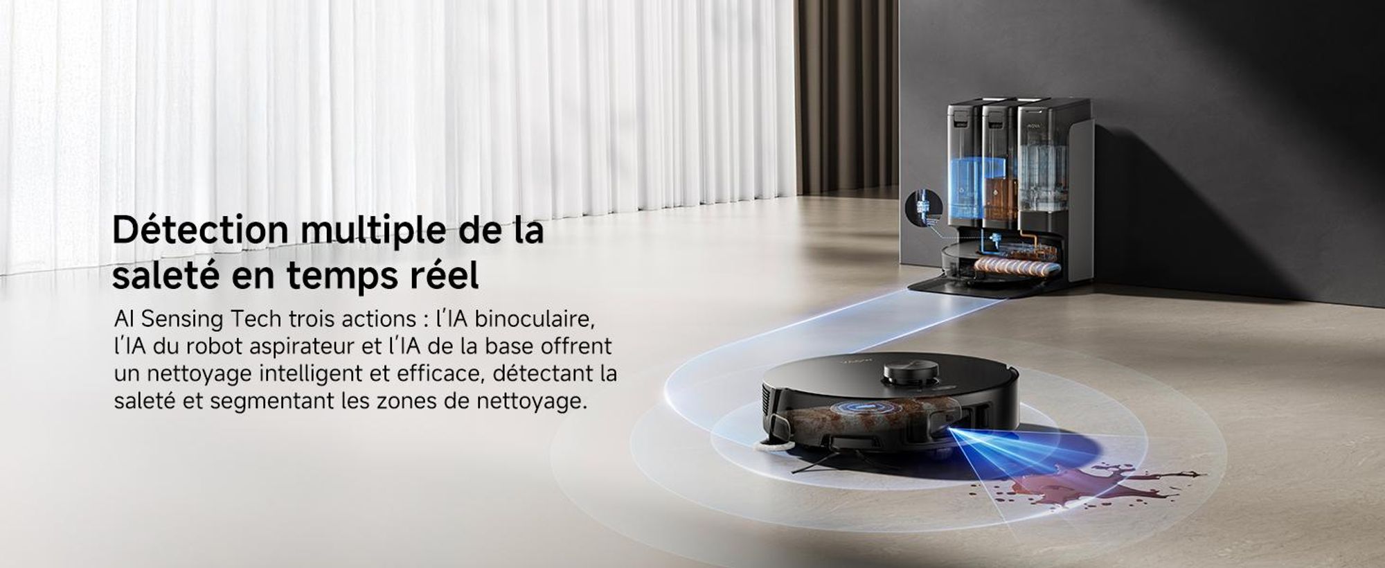 MOVA Z50 Ultra Robot Aspirateur avec Serpillière Chenille Autonettoyante, Aspiration 19 000 Pa, Détection Multiple Saleté Temps Réel, Noir
