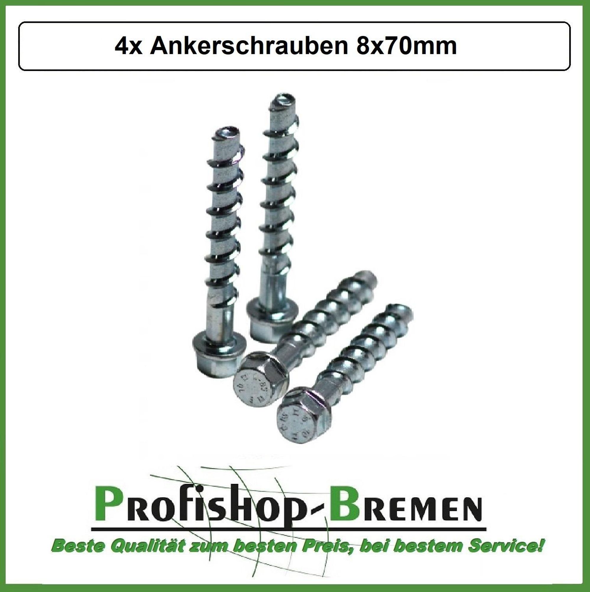 4 Stück Ankerschrauben 8x70 mm für Pfostenträger Betonschrauben verzinkt  (Stückpreis: € 1,09)