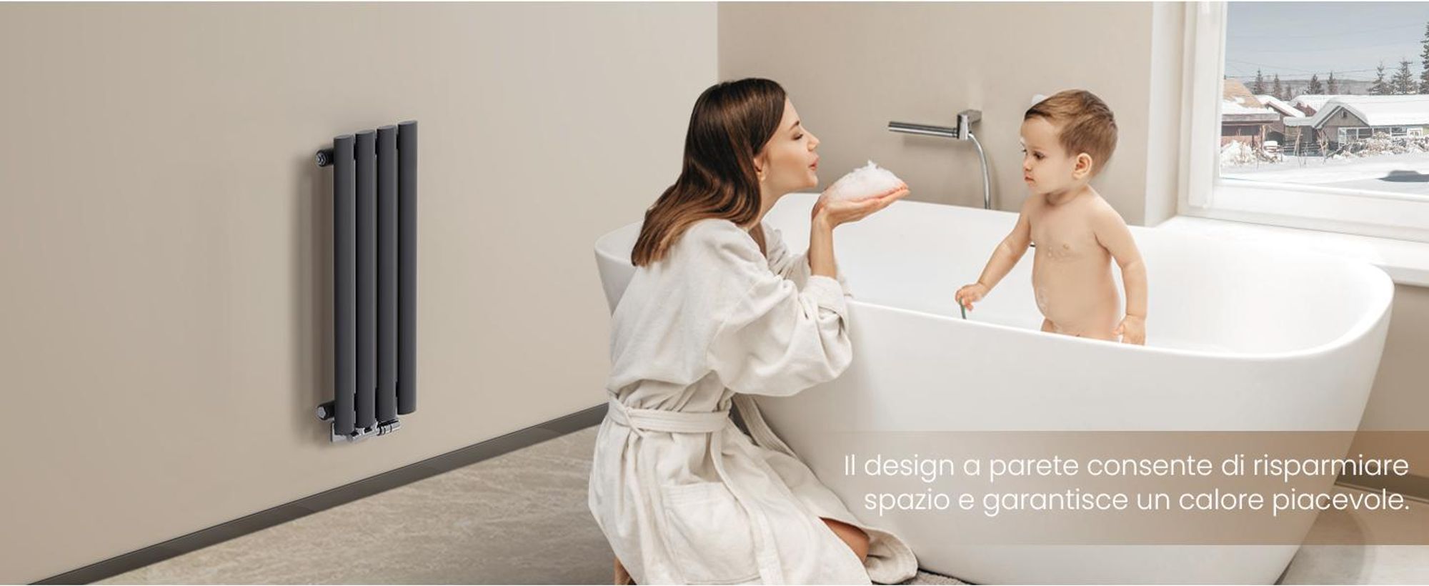 Radiatore tubolare di design EMKE per il funzionamento ad acqua calda Attacco medio Verticale Ovale monostrato 177 Watt 24cm x 60cm Antracite senza elemento riscaldante