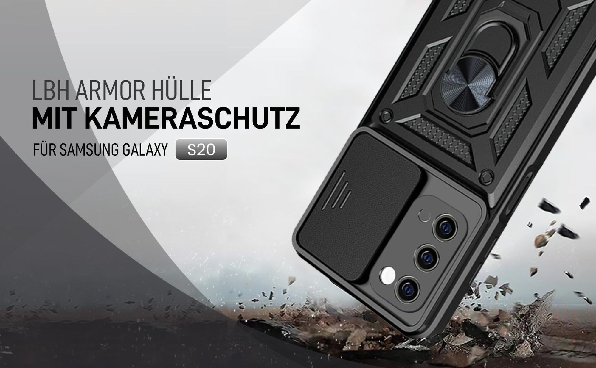 Schwarze Outdoorhülle mit Kameraschutz für Samsung Galaxy S20