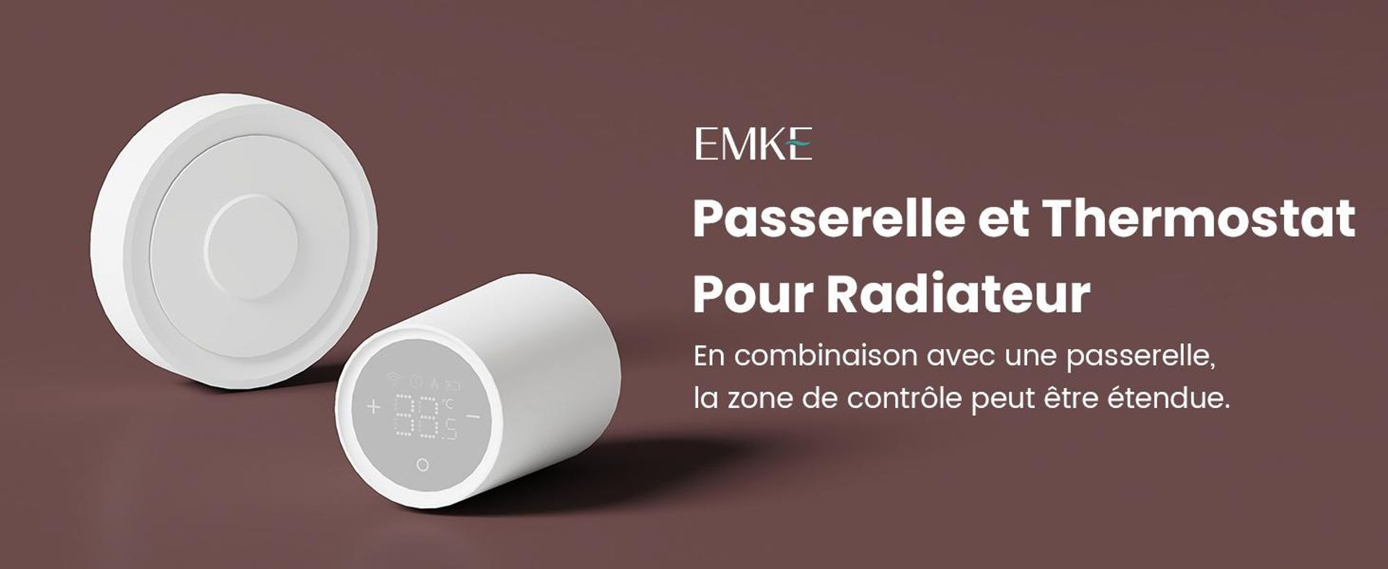 Thermostat de radiateur EMKE Intelligent avec passerelle intelligente – Boîtier ABS blanc Télécommande Détection d'ouverture de fenêtre et sécurité enfants