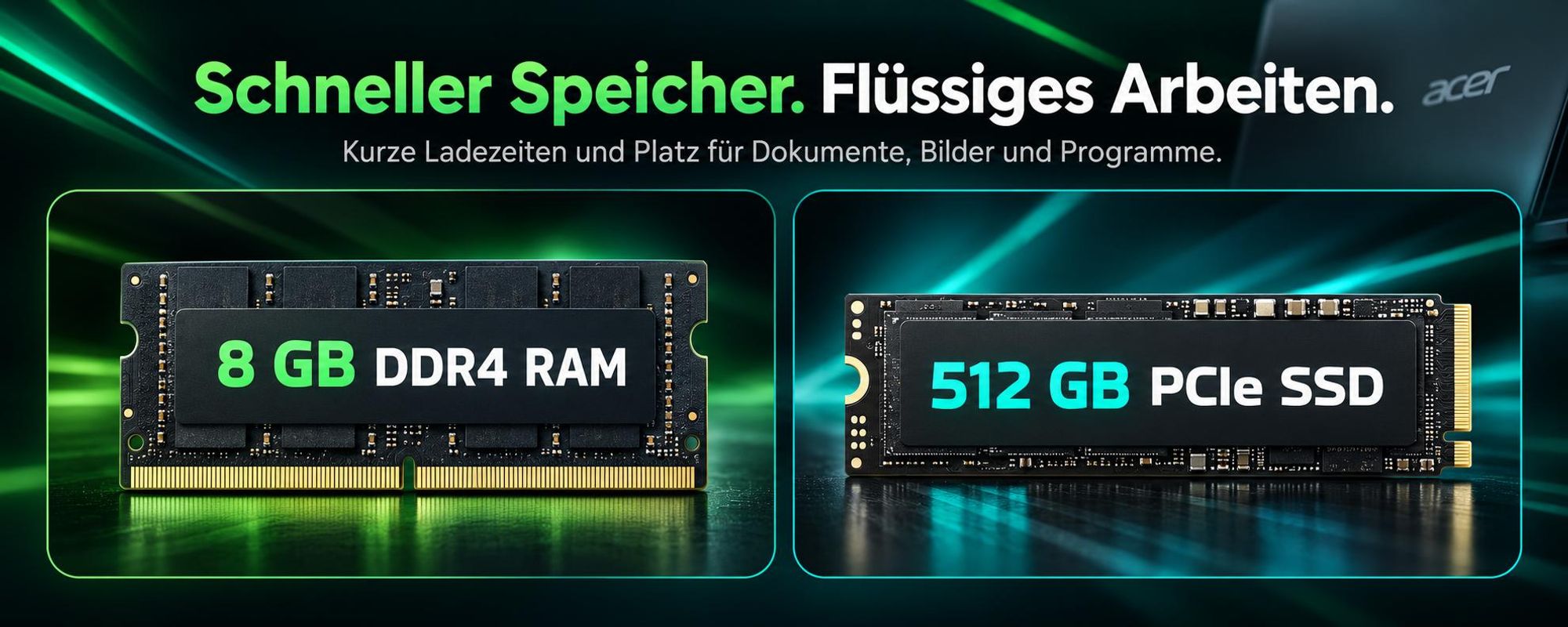 ACER 15 Zoll / 4x 4,0GHz / Ryzen 3 / 8GB RAM / 512GB SSD / Office Starter / Win11 Pro