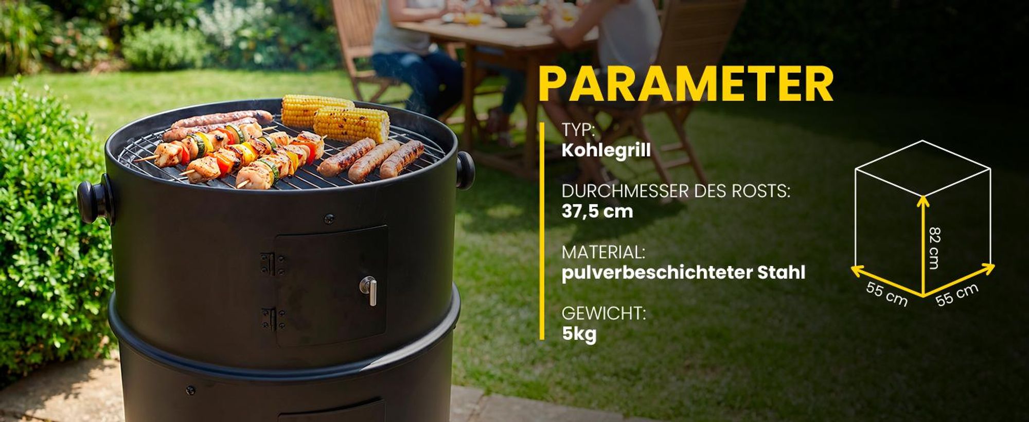 Schwarze Holzkohlegrill Smoker BBQ Räucherei