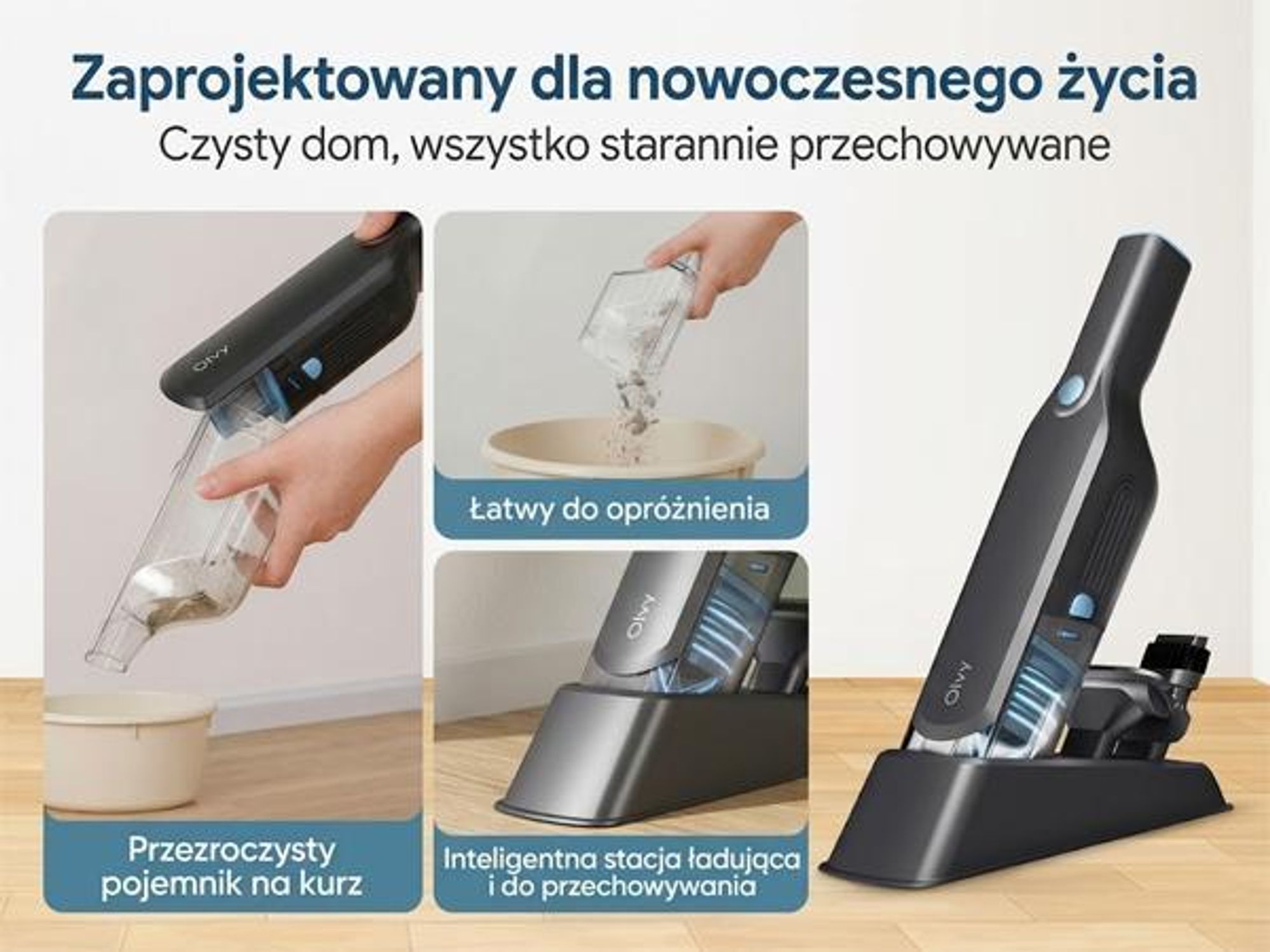 Odkurzacz ręczny Olvy Akku bezworkowy, bezprzewodowy mini odkurzacz z silnikiem bezszczotkowym, w zestawie nasadki, idealny do samochodu, sofy, mebli i sierści zwierząt